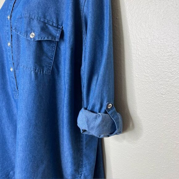 Audrey Lane Chambray Denim Popover Tunic Long Sleeve Roll Tab Cotton Women 2X - Picture 5 of 13